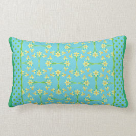 Daffodils and Polka Dots, Yellow, Green Sky Blue Kussen
