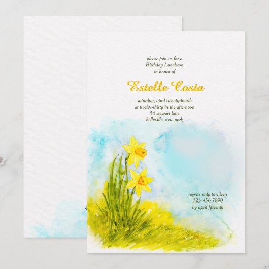 Daffodils Birthday Invitation Kaart (Voorkant / Achterkant)