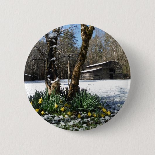 Daffodils bloemen in de sneeuw ronde button 5,7 cm (Voorkant)