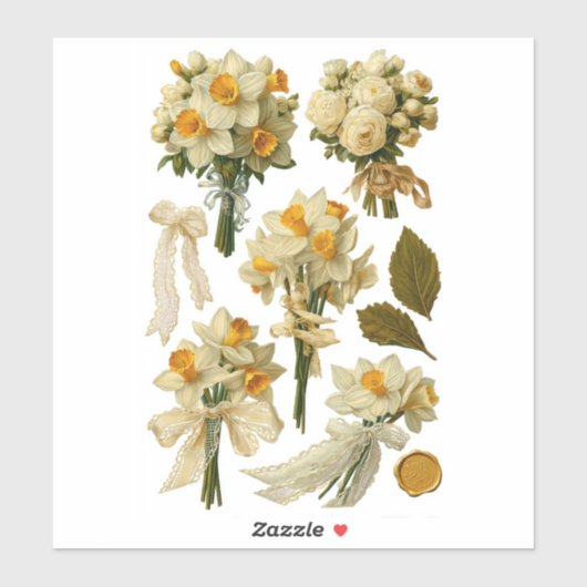 Daffodils Bouquet Spring Wedding Fussy Cut  Sticker (Vel)