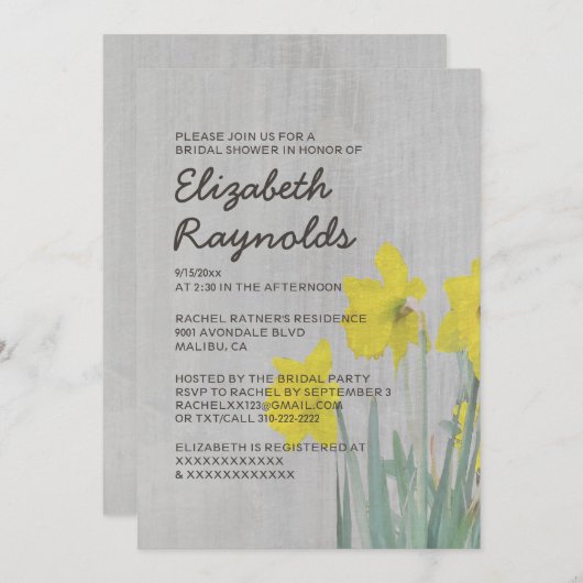  Daffodils Bridal Shower Invitations Kaart (Voorkant / Achterkant)