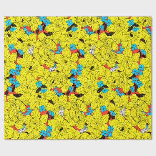 Daffodils bronfloraalpatroon cadeaupapier (Vlak)
