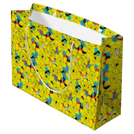 Daffodils bronfloraalpatroon groot cadeauzakje (Achterkant Gekanteld)