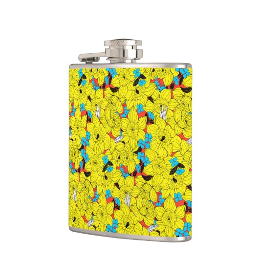 Daffodils bronfloraalpatroon heupfles (Links)