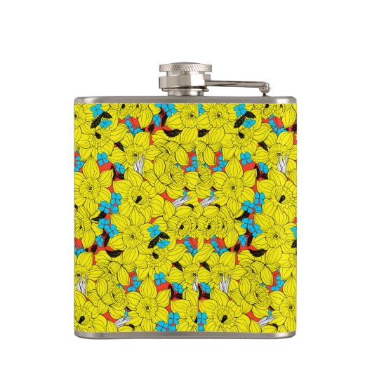 Daffodils bronfloraalpatroon heupfles (Achterkant)