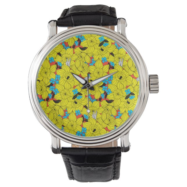 Daffodils bronfloraalpatroon horloge (Voorkant)