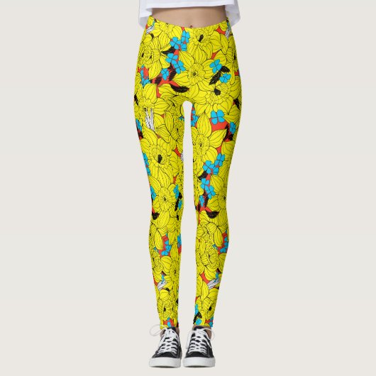 Daffodils bronfloraalpatroon leggings (Voorkant)