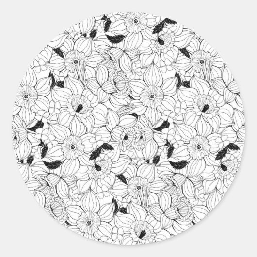 Daffodils bronfloraalpatroon ronde sticker (Voorkant)