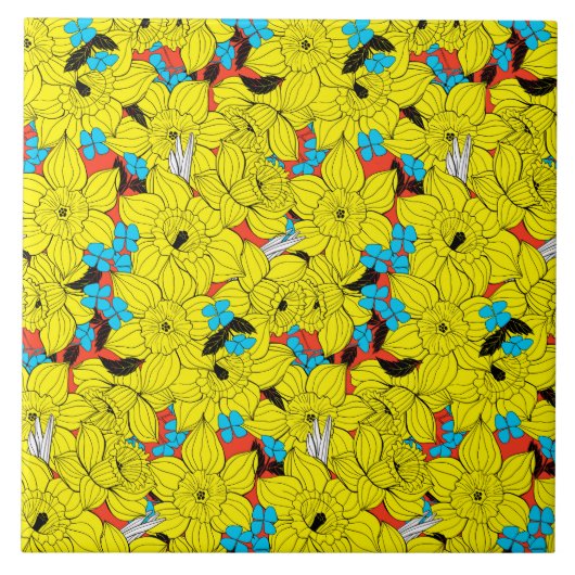 Daffodils bronfloraalpatroon tegeltje (Voorkant)