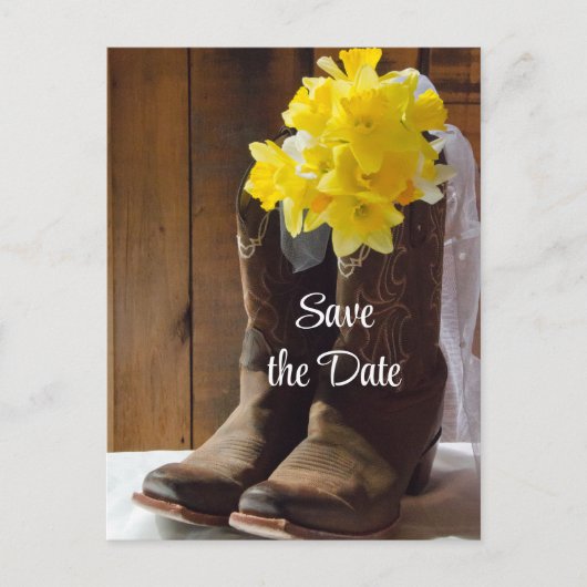 Daffodils Cowboy Boots Barn Wedding Save the Date Aankondigingskaart (Voorkant)
