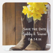 Daffodils Cowboy Boots Barn Wedding Save the Date Vierkante Sticker (Voorkant)