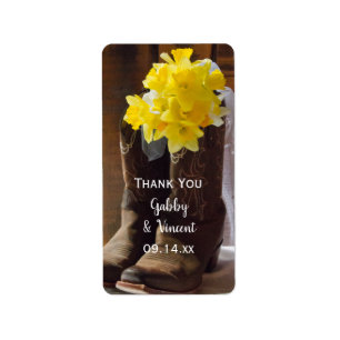 Daffodils Cowboy Boots Western huwelijk bedankt Etiket