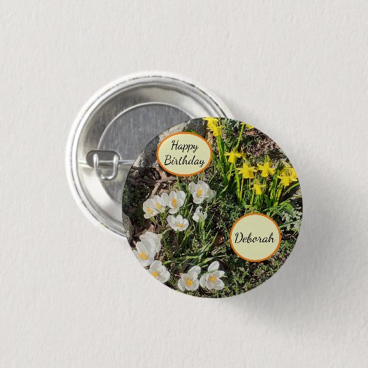 Daffodils & Crocus Birthday Ronde Button 3,2 Cm (Voorkant /achterkant)