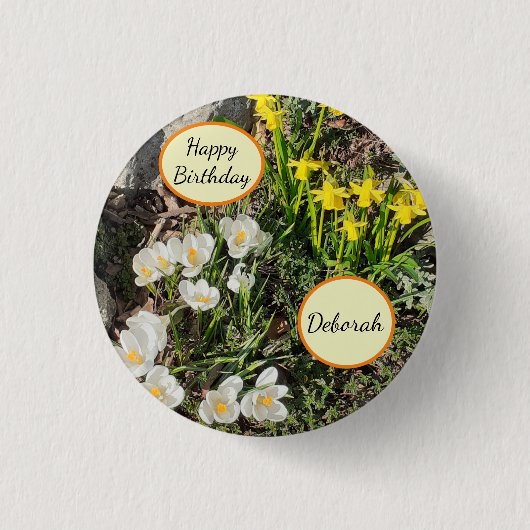 Daffodils & Crocus Birthday Ronde Button 3,2 Cm (Voorkant)