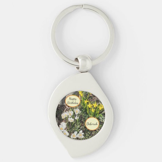 Daffodils & Crocus Birthday Sleutelhanger (Voorkant)