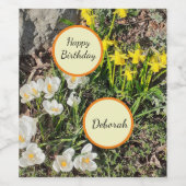 Daffodils & Crocus Birthday Wijn Etiket (Enkel label)