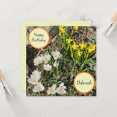 Daffodils & Crocus Flat Birthday Card Kaart (Voorkant / Achterkant in situ)