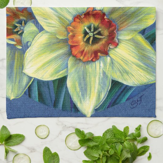 "Daffodils - de joys of spring" keukenhanddoek (Gevouwen)