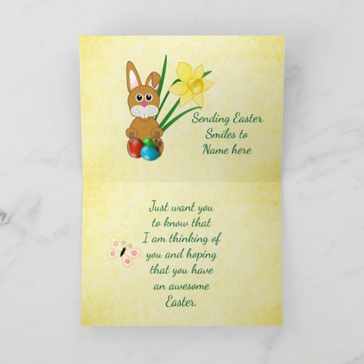 Daffodils en Bunny Easter Kaart voor kinderen (Binnen)