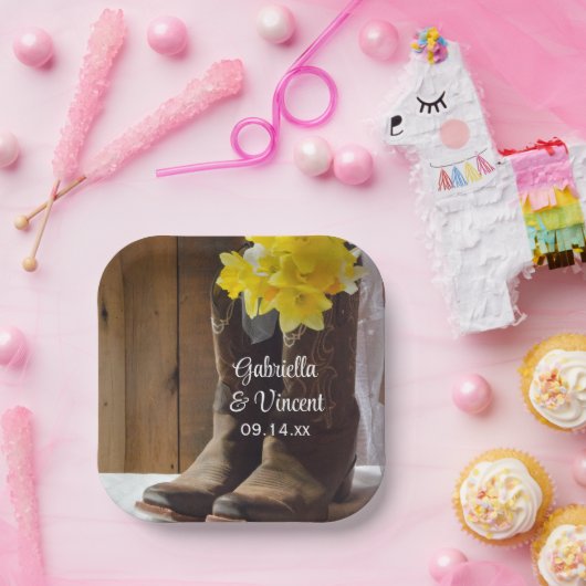 Daffodils en Cowboy Boots country Western Wedding Papieren Bordje (Feest)