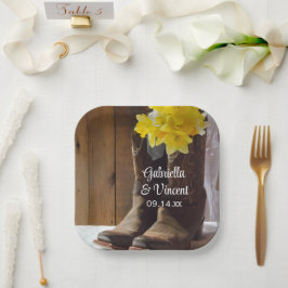Daffodils en Cowboy Boots country Western Wedding Papieren Bordje