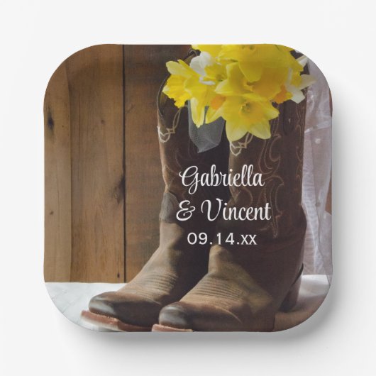 Daffodils en Cowboy Boots country Western Wedding Papieren Bordje (Voorkant)