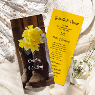 Daffodils en Cowboy Boots country Western Wedding Programmakaart