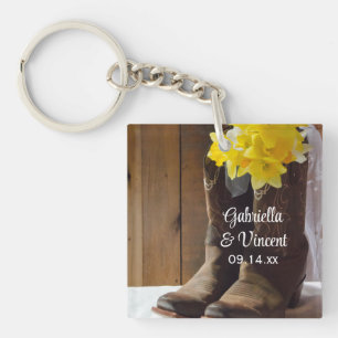 Daffodils en Cowboy Boots country Western Wedding Sleutelhanger