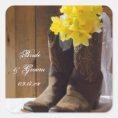Daffodils en Cowboy Boots Wedding Envelope Seals Vierkante Sticker (Voorkant)