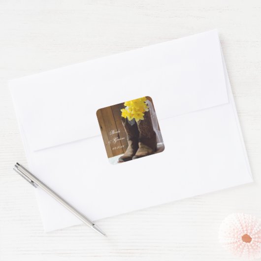 Daffodils en Cowboy Boots Wedding Envelope Seals Vierkante Sticker (Envelop)