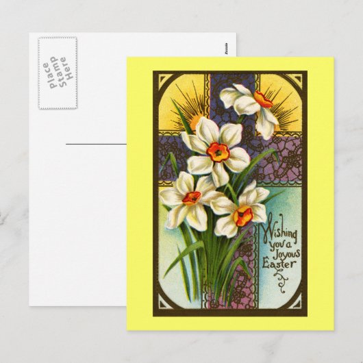 Daffodils en Cross Pasen Feestdagenkaart (Voorkant / Achterkant)