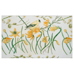 Daffodils en Goldfinch Fabric Stof