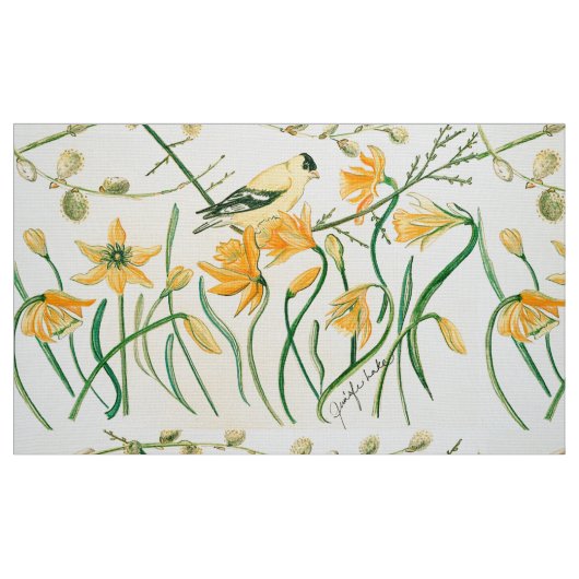 Daffodils en Goldfinch Fabric Stof (Fat Quarter)