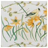 Daffodils en Goldfinches Fabric Stof (Close Up)
