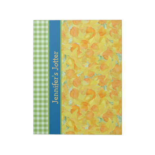 Daffodils en Green Gingham Notitieblok (Linkerzijde)