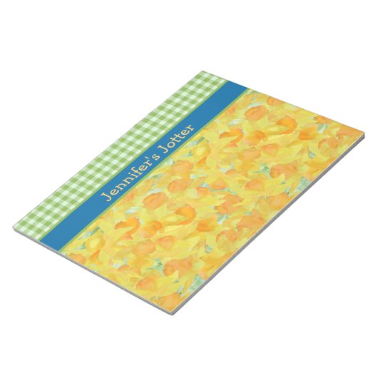 Daffodils en Green Gingham Notitieblok (Schuin)