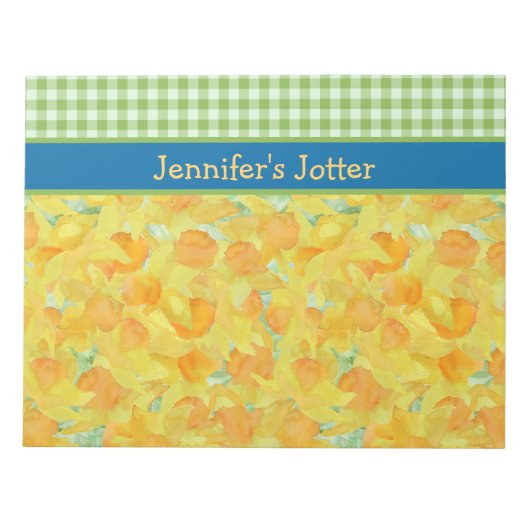 Daffodils en Green Gingham Notitieblok (Voorkant)
