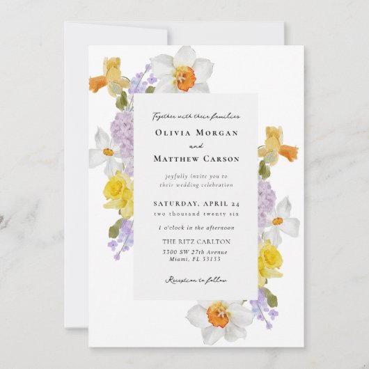 Daffodils en Hyacinten lente bloemenbruiloft Kaart (Voorkant)