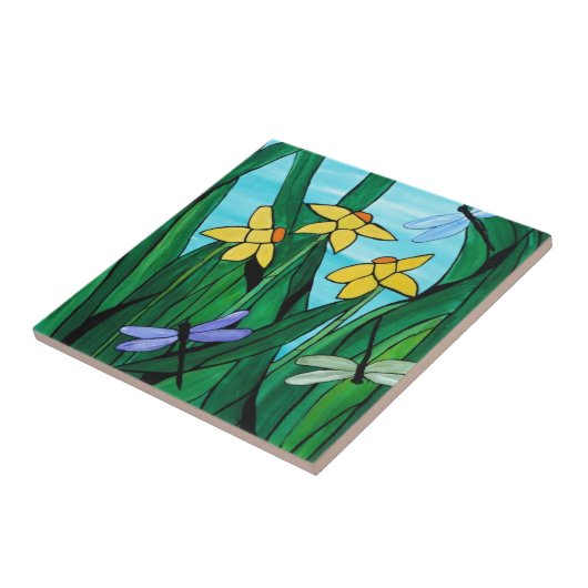 Daffodils en trekvliegen tegeltje (Zijkant)