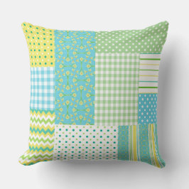Daffodils Faux-patchwork Bloemen, Polka's, Cheques Kussen
