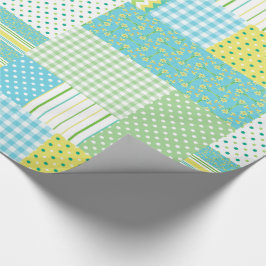 Daffodils Faux Patchwork Polkas ChecFlorals Cadeaupapier