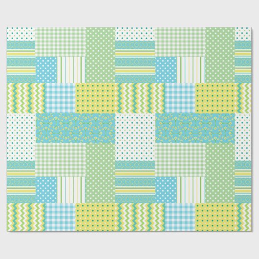 Daffodils Faux Patchwork Polkas ChecFlorals Cadeaupapier (Vlak)