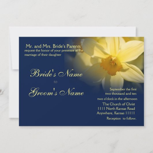 Daffodils Floral Wedding Navy Kaart (Voorkant)