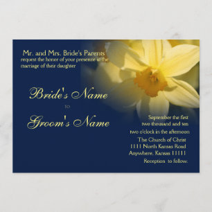 Daffodils Floral Wedding Navy Kaart