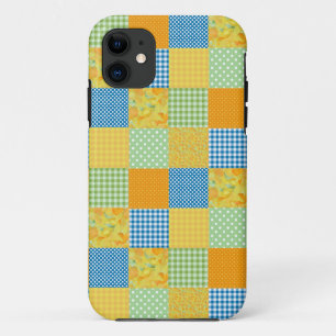 Daffodils, Gingham en Polkas Faux-Patchwork iPhone 11 Hoesje