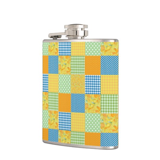 Daffodils Hip Flask: Country-Style Faux-Patchwork Heupfles (Links)
