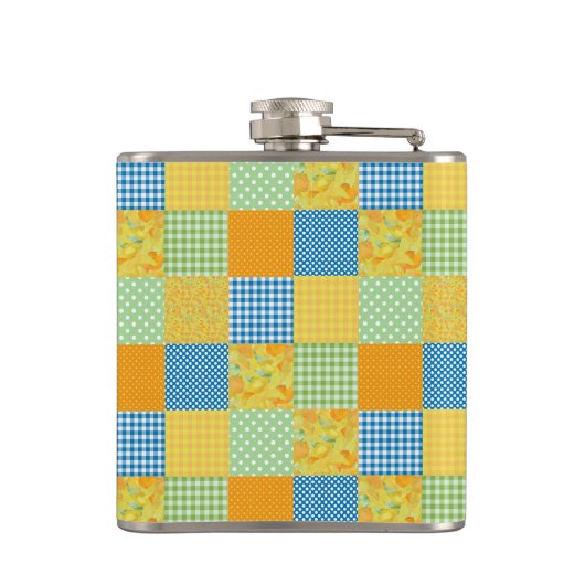 Daffodils Hip Flask: Country-Style Faux-Patchwork Heupfles (Achterkant)