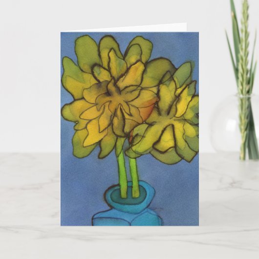 Daffodils in een Blue Vase Groeten Kaart (Voorkant)