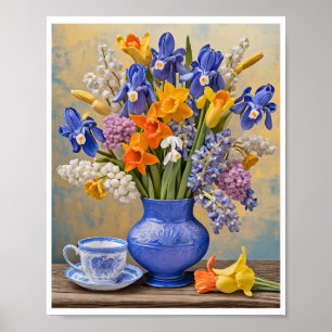 Daffodils Iris Blauw Keramische Vaas Teacup Poster