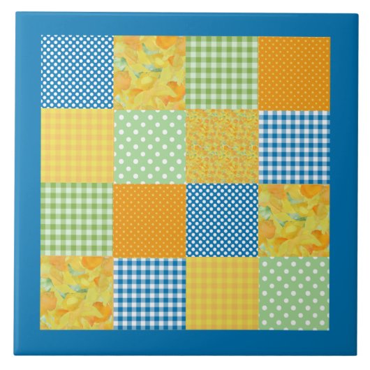 Daffodils Keramische Tegel, Land Faux-Patchwork Tegeltje (Voorkant)